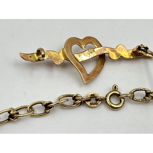 1190 - Five pieces of 9ct gold and yellow metal jewellery to include hallmarked 9ct gold bracelet - approx.... 