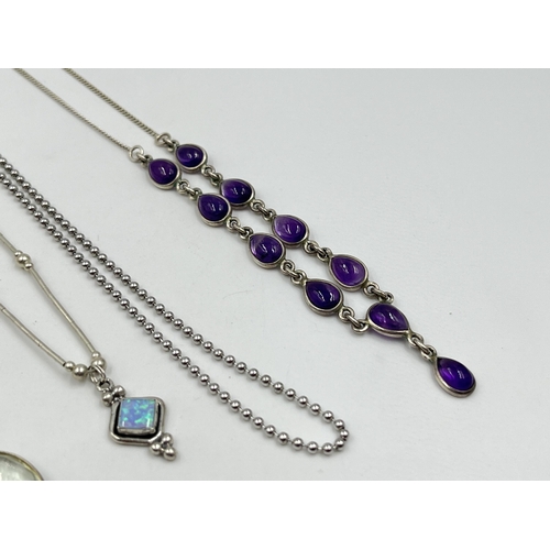 1207 - Six .925 silver necklaces to include amethyst, opal etc.