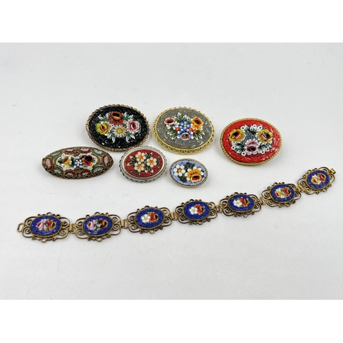 1224 - Seven pieces of vintage micro mosaic jewellery