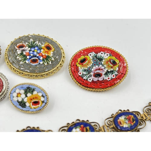 1224 - Seven pieces of vintage micro mosaic jewellery