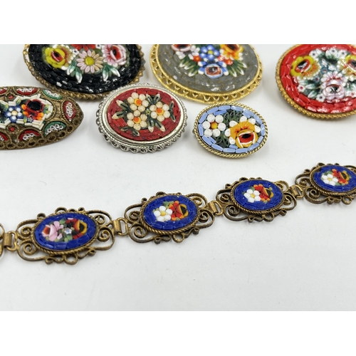 1224 - Seven pieces of vintage micro mosaic jewellery