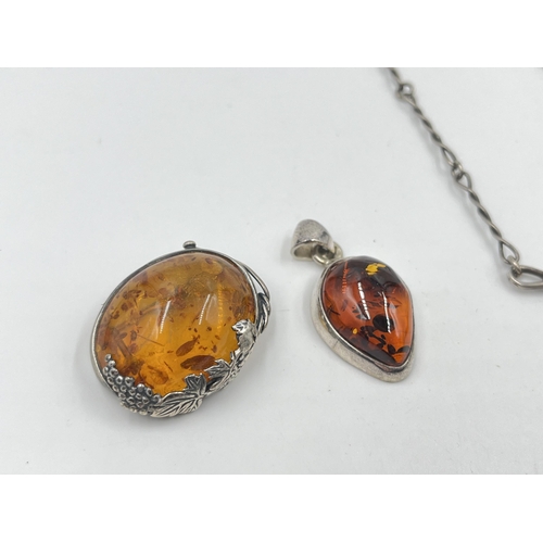 1226 - Four pieces of .925 silver amber set jewellery