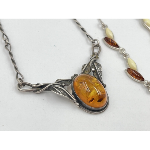 1226 - Four pieces of .925 silver amber set jewellery