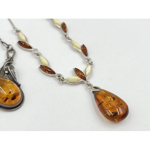 1226 - Four pieces of .925 silver amber set jewellery