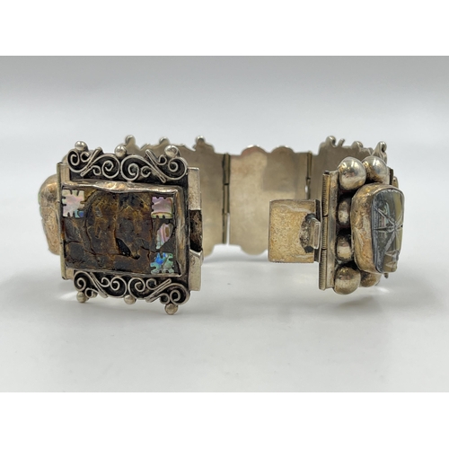 1230 - A Mexican .925 silver and abalone shell panel bracelet - approx. gross weight 63.57 grams