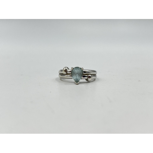 1233C - A hallmarked 9ct white gold aquamarine solitaire ring, size N½ - approx. gross weight 3.55 grams