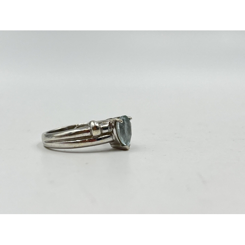 1233C - A hallmarked 9ct white gold aquamarine solitaire ring, size N½ - approx. gross weight 3.55 grams