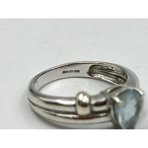 1233C - A hallmarked 9ct white gold aquamarine solitaire ring, size N½ - approx. gross weight 3.55 grams