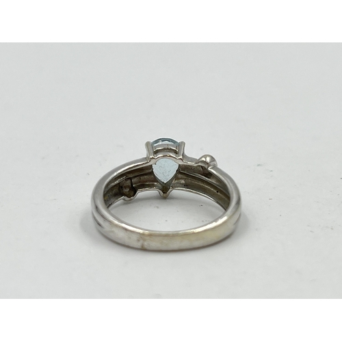 1233C - A hallmarked 9ct white gold aquamarine solitaire ring, size N½ - approx. gross weight 3.55 grams