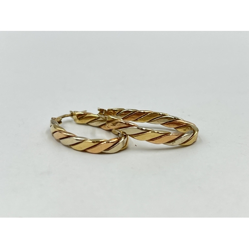 1245 - A pair of 9ct gold tri-colour earrings - approx. gross weight 3.74 grams