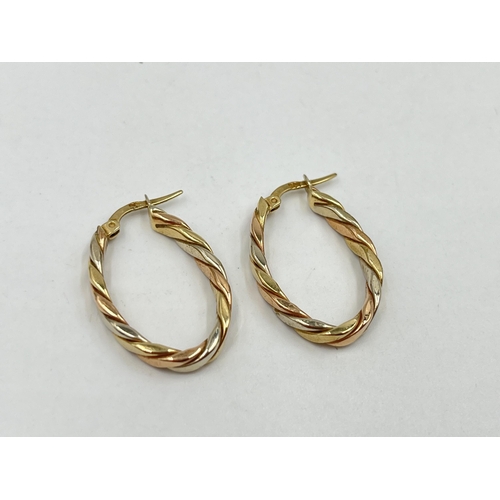 1245 - A pair of 9ct gold tri-colour earrings - approx. gross weight 3.74 grams