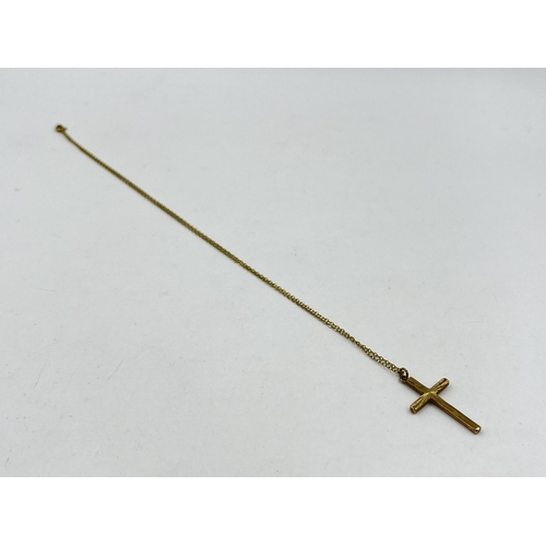 1255 - A hallmarked Birmingham 9ct gold cross pendant on 9ct gold chain necklace - approx. gross weight 2.8... 