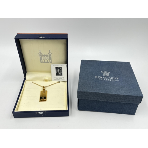 1260 - A boxed Royal Mint Classics Nelson Victory and Trafalgar commemorative hallmarked 9ct gold pendant n... 