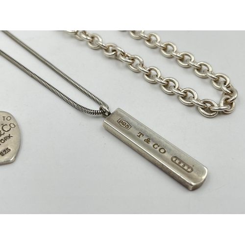 1262 - Four pieces of .925 silver jewellery to include Tiffany & Co '1837' pendant necklace, Tiffany & Co N... 