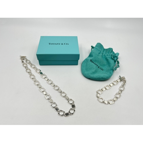 1264 - A .925 silver necklace and bracelet set with Tiffany & Co box - approx. gross weight 56 grams