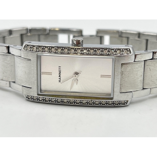 1270 - A Hamnett quartz 18mm lady's tank wristwatch with encrusted CZ stones to bezel - ref. HM0018