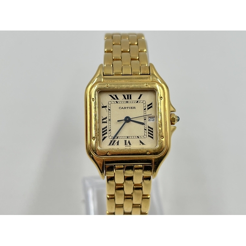 1271 - A boxed Cartier Panthère 18ct gold quartz 27mm wristwatch with spare links, purchase receipt and val...