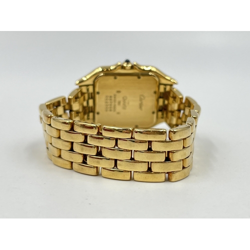 1271 - A boxed Cartier Panthère 18ct gold quartz 27mm wristwatch with spare links, purchase receipt and val... 