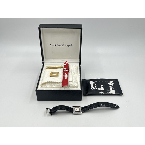 1273 - A boxed Van Cleef & Arpels quartz 21mm wristwatch with warranty card, spare strap and bezel