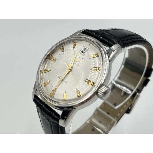 1276 - A boxed Longines Conquest Heritage 35mm automatic men's wristwatch with Longines leather strap and b... 