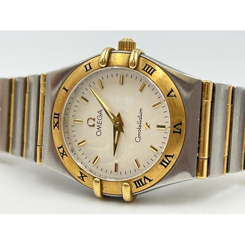 1277 - A boxed Omega Constellation 18ct gold and steel quartz 25mm wristwatch - ref. 6552/864 together with... 