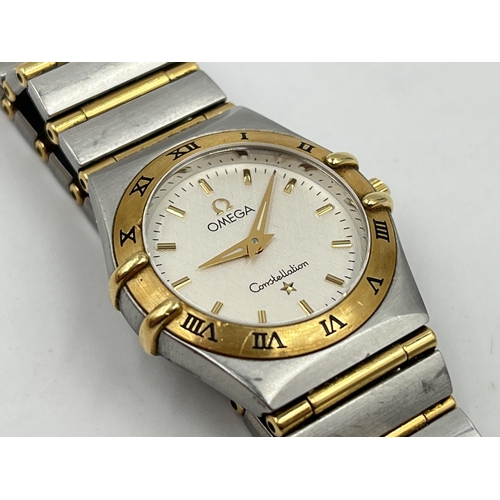 1277 - A boxed Omega Constellation 18ct gold and steel quartz 25mm wristwatch - ref. 6552/864 together with... 