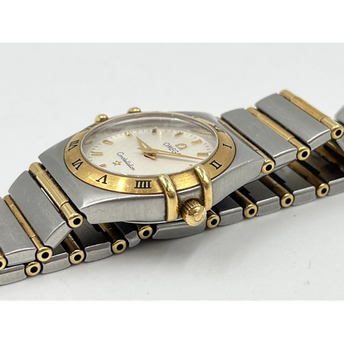 1277 - A boxed Omega Constellation 18ct gold and steel quartz 25mm wristwatch - ref. 6552/864 together with... 