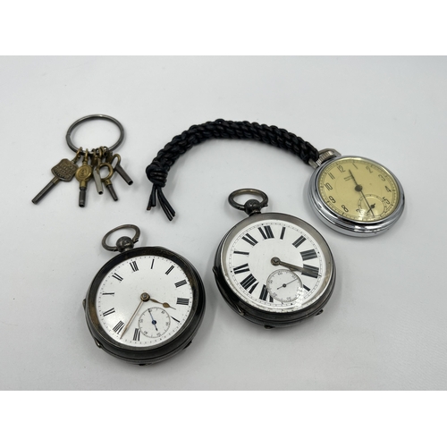 1285 - Three antique and later pocket watches, one Victorian hallmarked Birmingham - dated 1892, one Edward... 