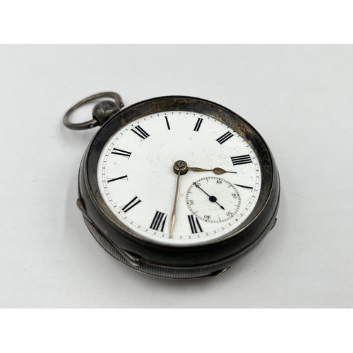 1285 - Three antique and later pocket watches, one Victorian hallmarked Birmingham - dated 1892, one Edward... 