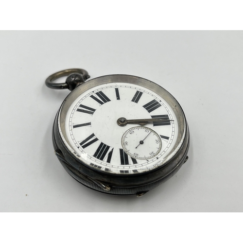 1285 - Three antique and later pocket watches, one Victorian hallmarked Birmingham - dated 1892, one Edward... 