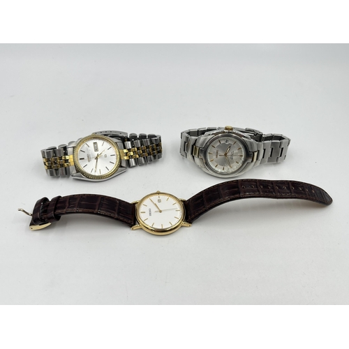 1289 - Three Seiko men's wristwatches, one SQ 5Y23-8A60, One Kinetic auto Relay and one 7N32-0C10