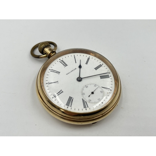 1293 - An early 20th century Waltham Traveler 14ct gold filled open face hand wind pocket watch - ref. 1140... 