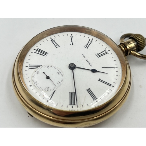 1293 - An early 20th century Waltham Traveler 14ct gold filled open face hand wind pocket watch - ref. 1140... 