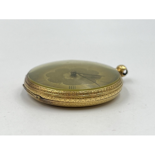 1295 - An antique 18ct gold 37mm open face key wind pocket watch - approx. gross weight 33.7 grams