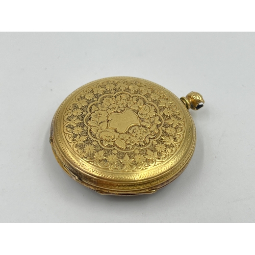 1295 - An antique 18ct gold 37mm open face key wind pocket watch - approx. gross weight 33.7 grams