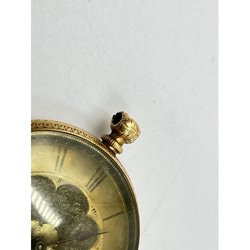 1295 - An antique 18ct gold 37mm open face key wind pocket watch - approx. gross weight 33.7 grams