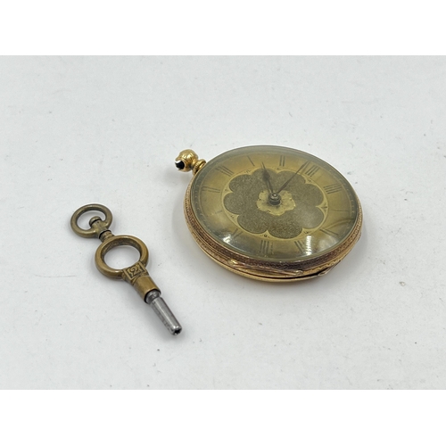 1295 - An antique 18ct gold 37mm open face key wind pocket watch - approx. gross weight 33.7 grams