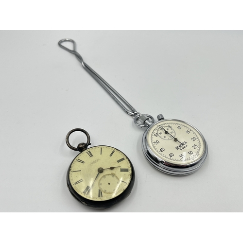 1296 - Two watches, one J.W. Benson hallmarked London silver cased pocket watch, dated 1933 - approx. gross... 