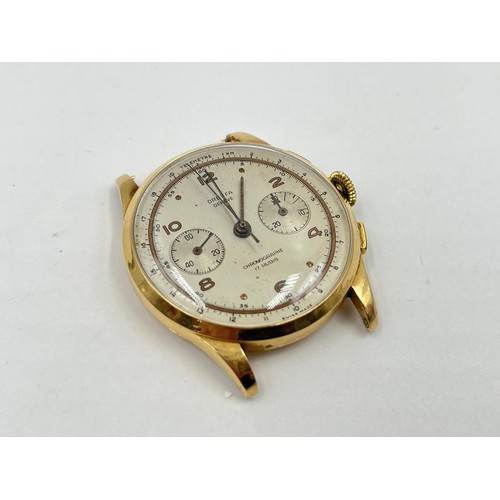 1276A - A late 1940s Dreffa Geneve chronograph 18ct gold 37mm wristwatch with mechanical Landeron 48 movemen... 