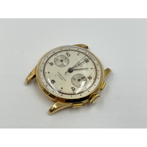 1276A - A late 1940s Dreffa Geneve chronograph 18ct gold 37mm wristwatch with mechanical Landeron 48 movemen... 