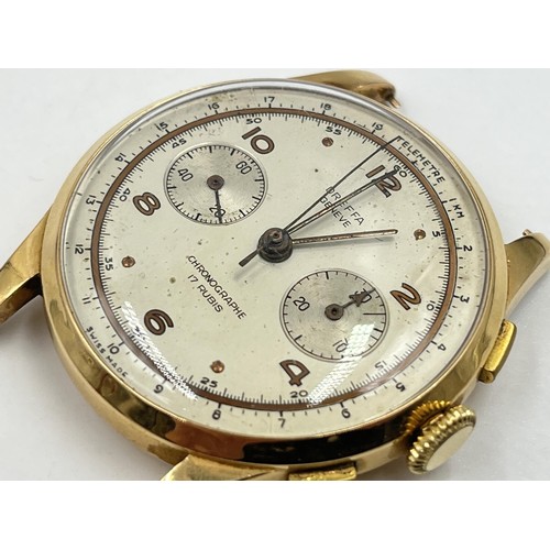 1276A - A late 1940s Dreffa Geneve chronograph 18ct gold 37mm wristwatch with mechanical Landeron 48 movemen... 