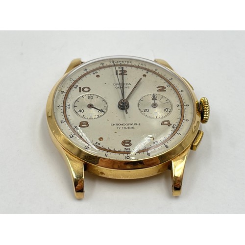 1276A - A late 1940s Dreffa Geneve chronograph 18ct gold 37mm wristwatch with mechanical Landeron 48 movemen... 