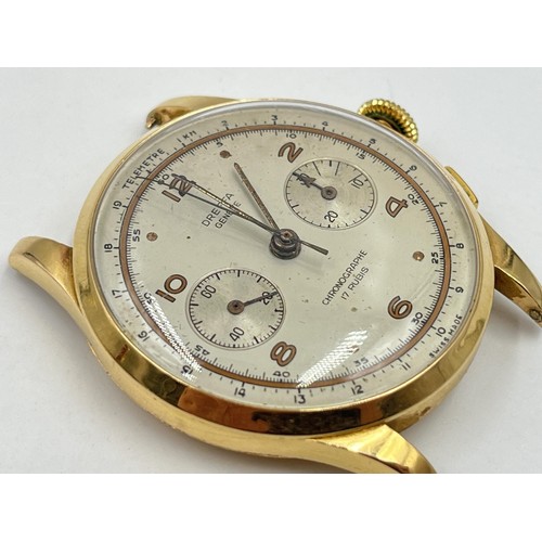 1276A - A late 1940s Dreffa Geneve chronograph 18ct gold 37mm wristwatch with mechanical Landeron 48 movemen... 