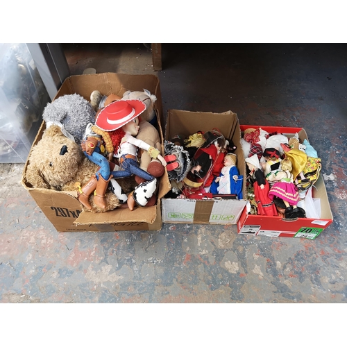 968A - Three boxes containing toys to include Toy Story Woody figurine, Toy Story Jessie and Bullseye figur... 