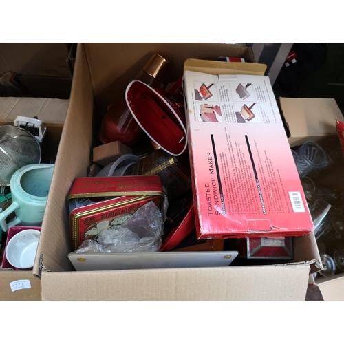 972 - Five boxes containing glassware, kitchenware, ceramics etc.