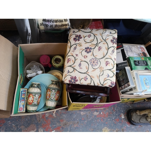 972B - Six boxes containing black forest style calved cuckoo clock, albino tiger figurine, ceramics etc.