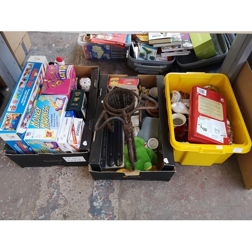 973A - Three boxes containing 19th century style wicker and bamboo miniature tricycle, ceramics, board game... 