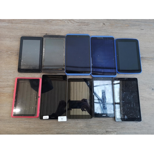 902 - A collection of tablets to include Huawei, Lenovo, Acer, Hudl etc.