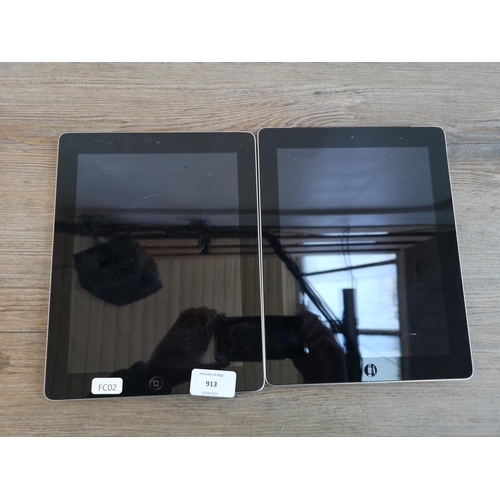 913 - Two Apple iPad tablets, one A1458 and one A1460