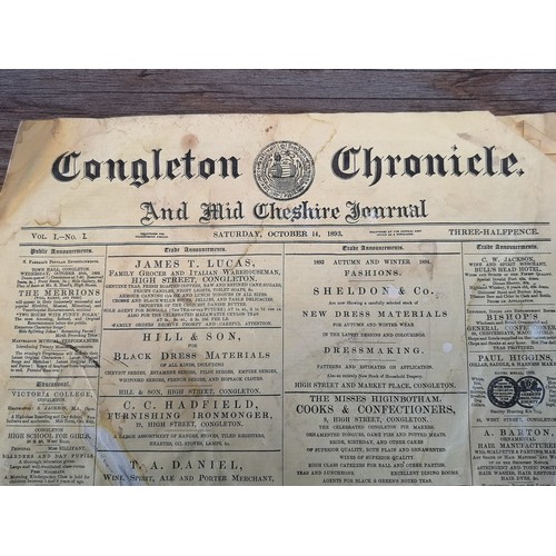 1478 - A late 19th century Congleton Chronicle and Mid Cheshire Journal Vol. I - No. I newspaper from Satur... 